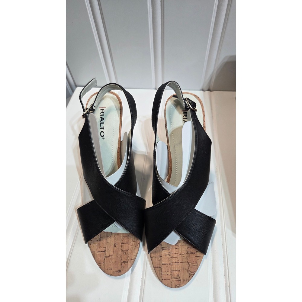 Rialto Womens Roselle Slingback Wedge Sandals Size 8.5 Black Classic Chic